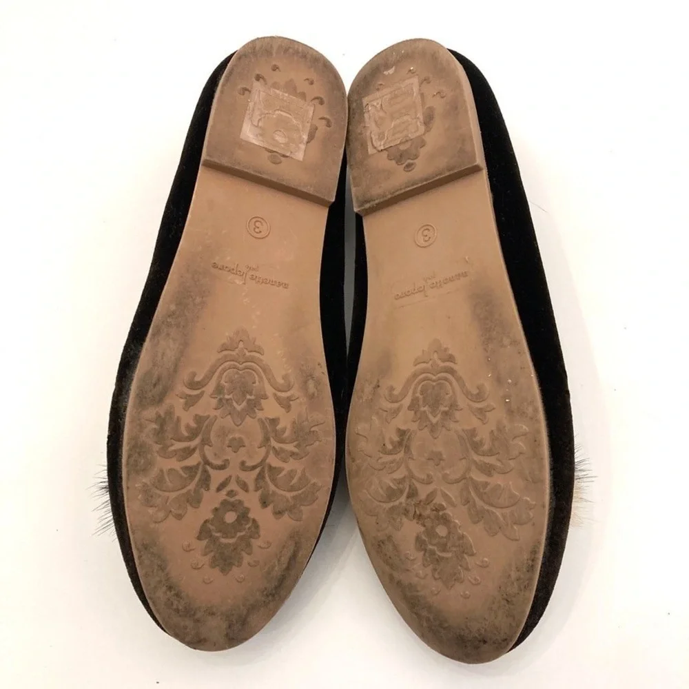 Nanette Lepore Velvet Mink PomPom Toe Ballet Flats Brown Girls 3